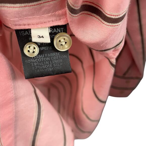 Etoile Isabel Marant Striped Long Sleeve Button Up Top Pink Brown 34 / US 2 - Picture 3 of 6